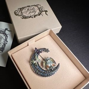 Vintage Kirks Folly Cat Fairy On Crescent Moon Pin